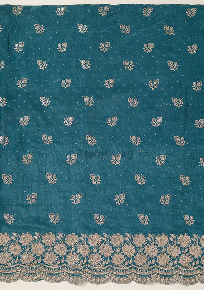 Turquoise Blue Threadwork Tissue Unstitched Salwar Suit-koskii
