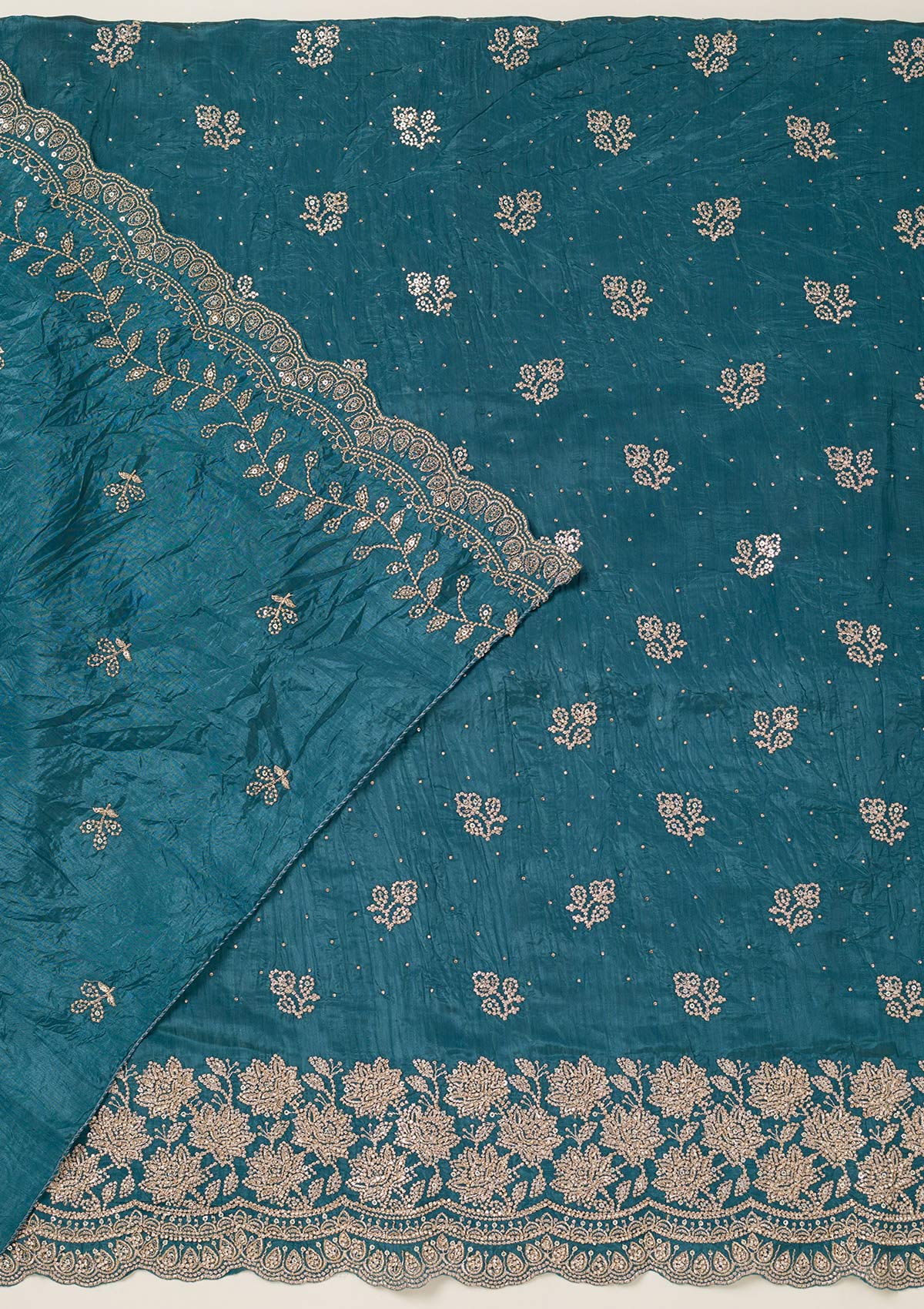 Turquoise Blue Threadwork Tissue Unstitched Salwar Suit-koskii
