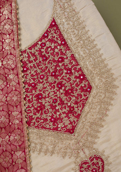 Beige Zariwork Tissue Unstitched Salwar Suit-koskii