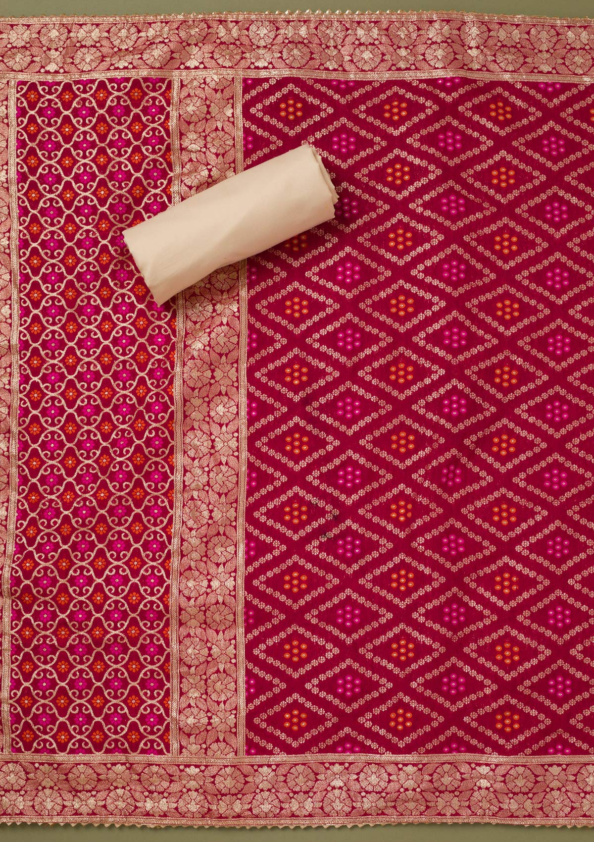 Beige Zariwork Tissue Unstitched Salwar Suit-koskii