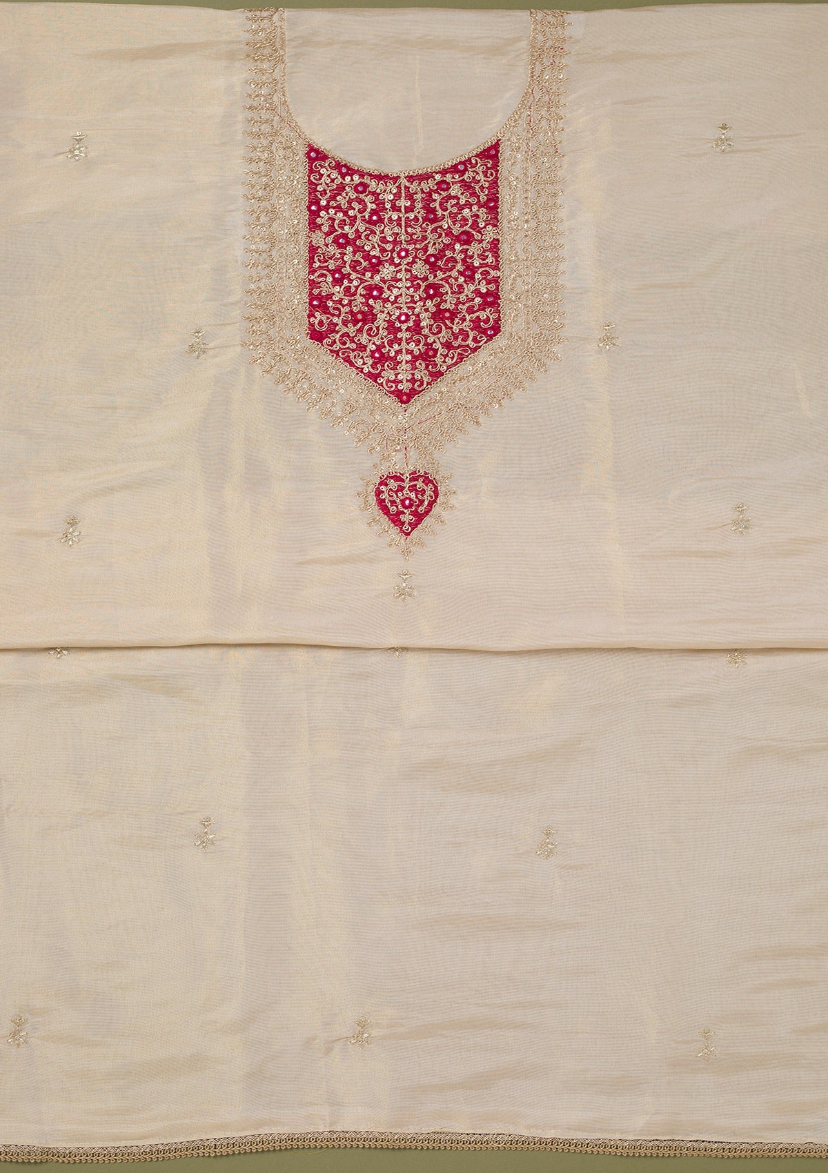 Beige Zariwork Tissue Unstitched Salwar Suit-koskii