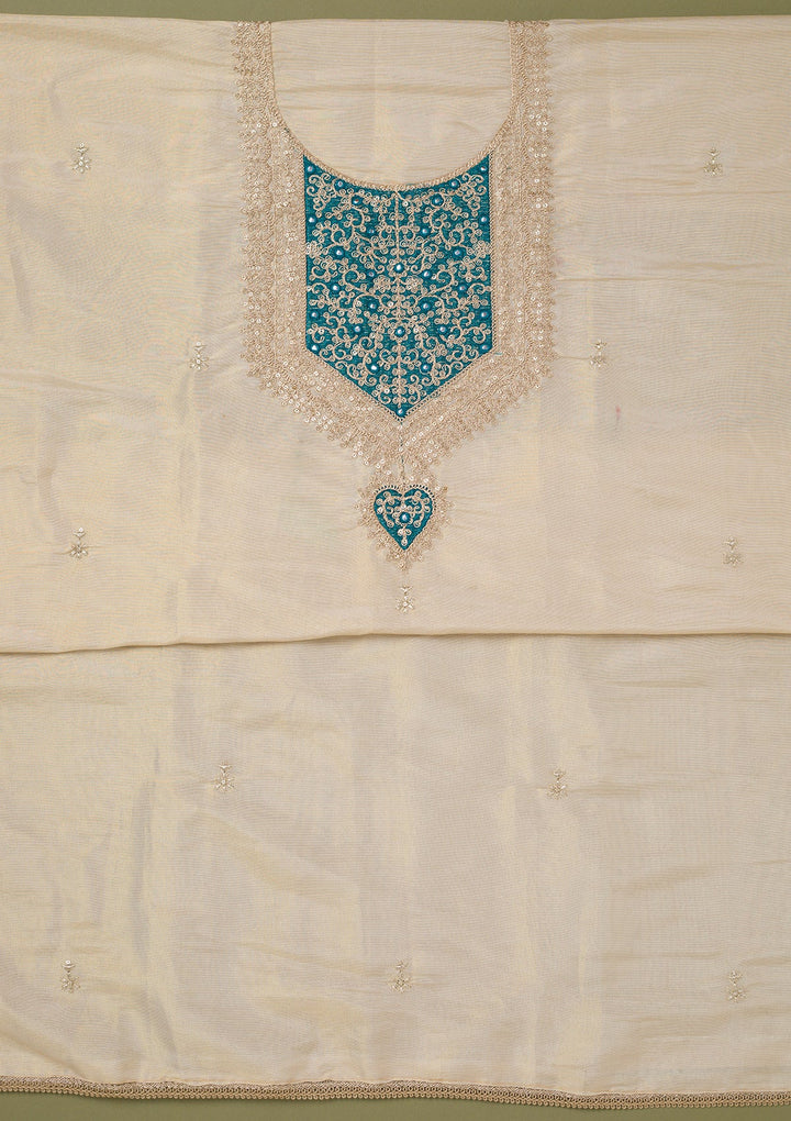 Beige Zariwork Tissue Unstitched Salwar Suit-koskii