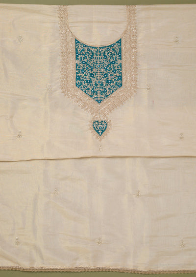 Beige Zariwork Tissue Unstitched Salwar Suit-koskii