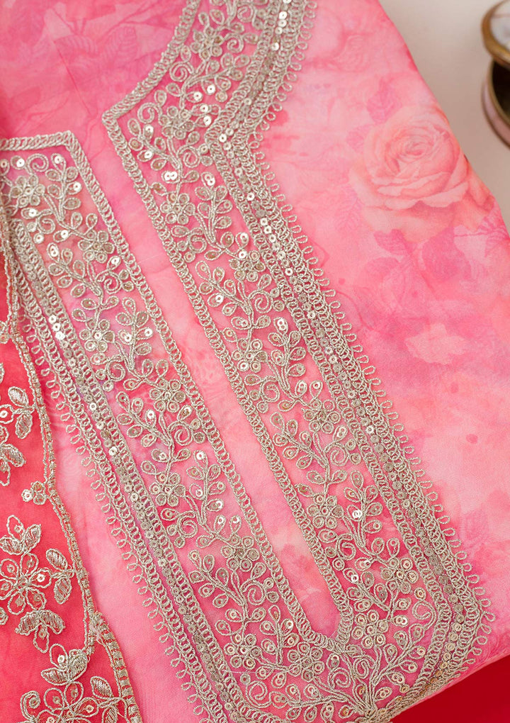 Pink Zariwork Organza Unstitched Salwar Suit-koskii
