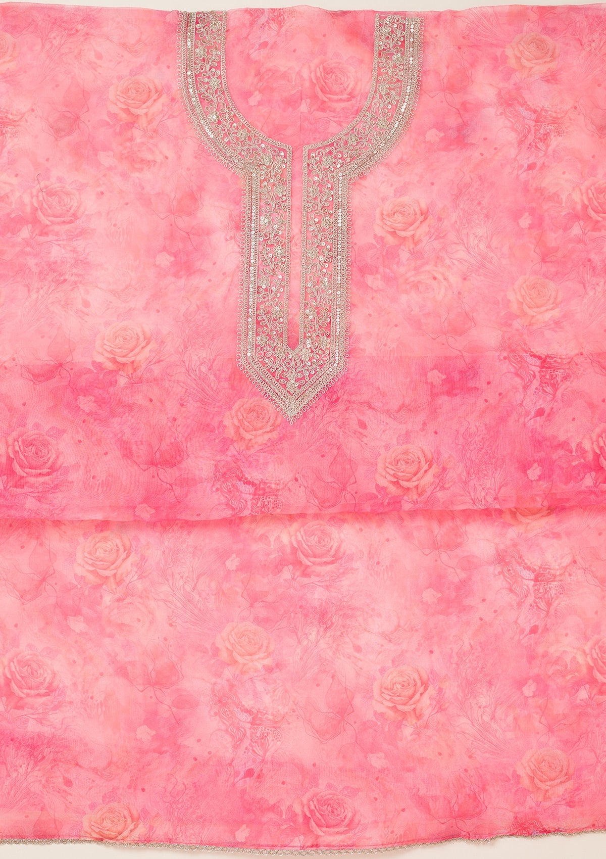 Pink Zariwork Organza Unstitched Salwar Suit-koskii