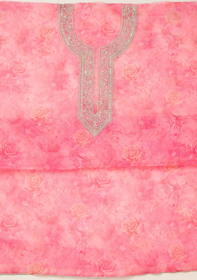 Pink Zariwork Organza Unstitched Salwar Suit-koskii