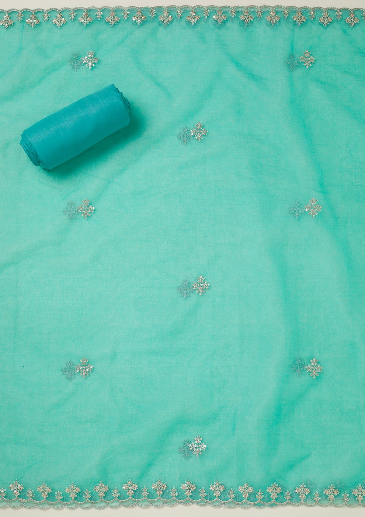 Sea Green Zariwork Organza Unstitched Salwar Suit-koskii