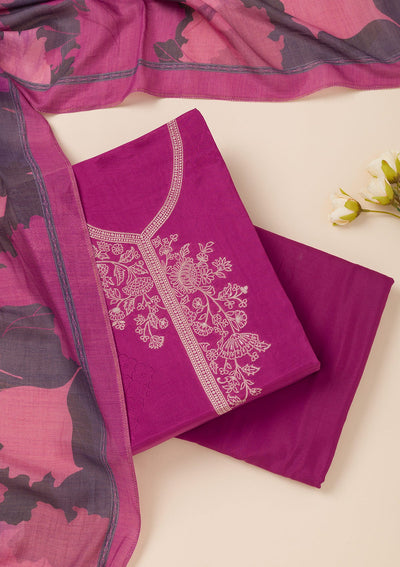 Purple Zariwork Art Silk Unstitched Salwar Suit- koskii