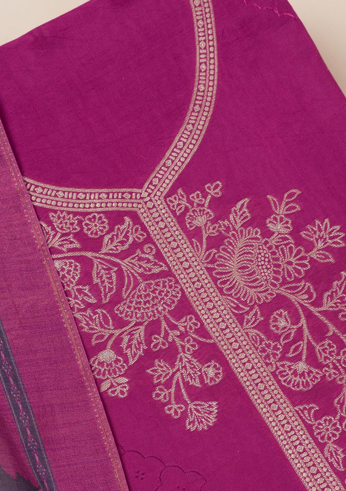 Purple Zariwork Art Silk Unstitched Salwar Suit- koskii
