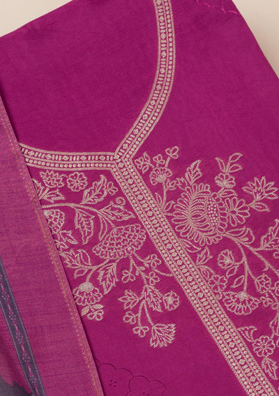 Purple Zariwork Art Silk Unstitched Salwar Suit- koskii