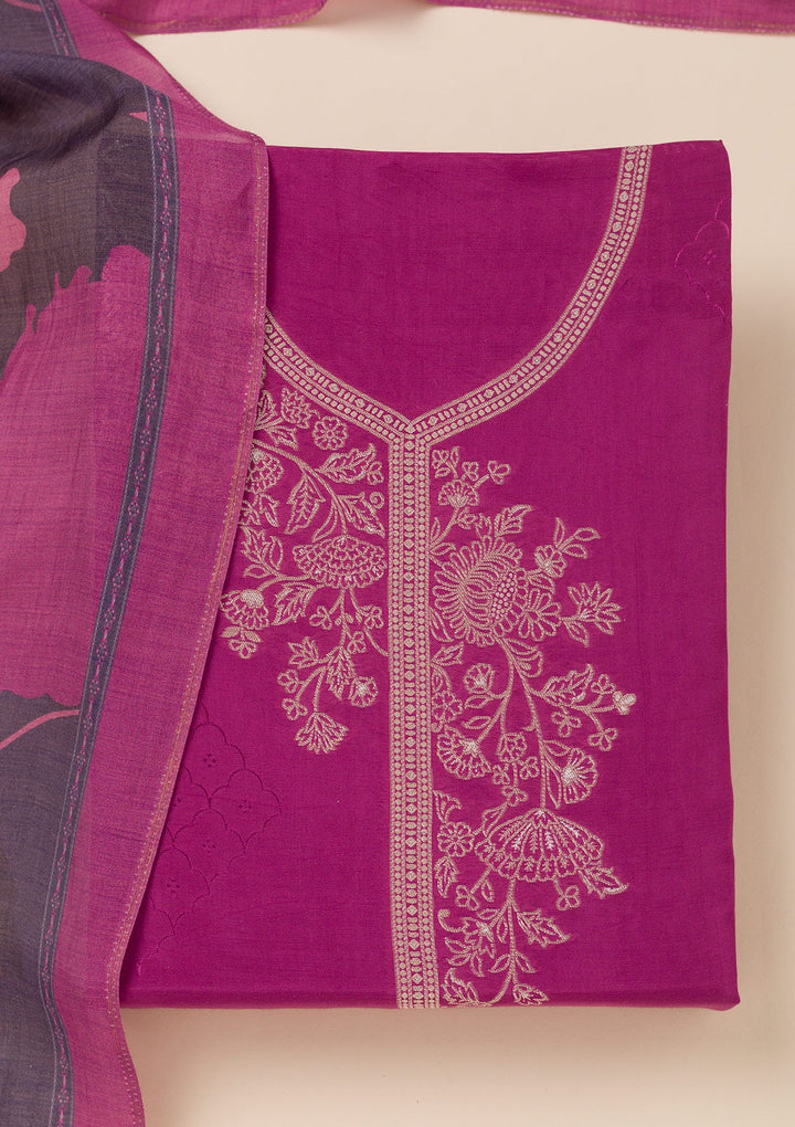 Purple Zariwork Art Silk Unstitched Salwar Suit- koskii