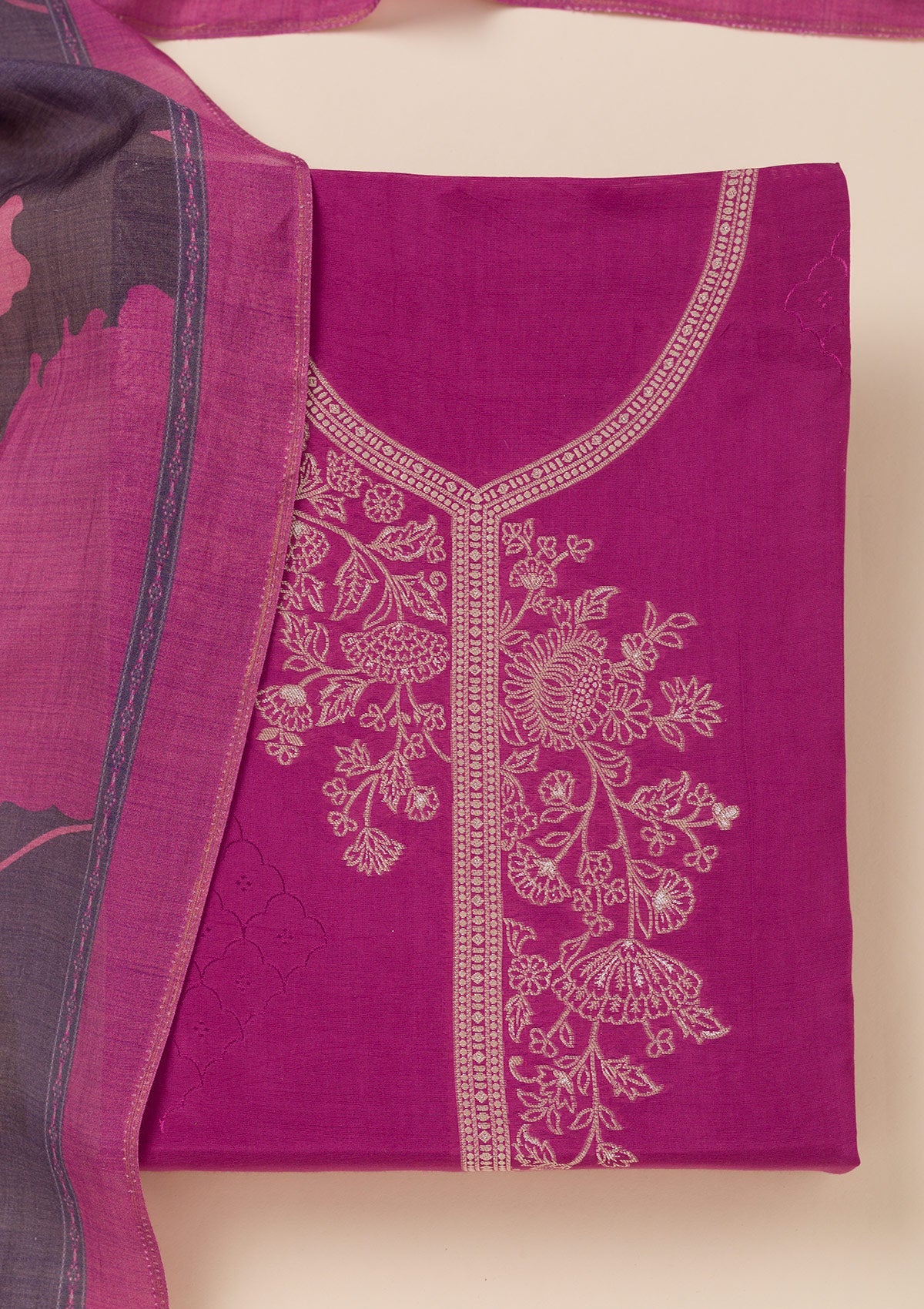 Purple Zariwork Art Silk Unstitched Salwar Suit- koskii