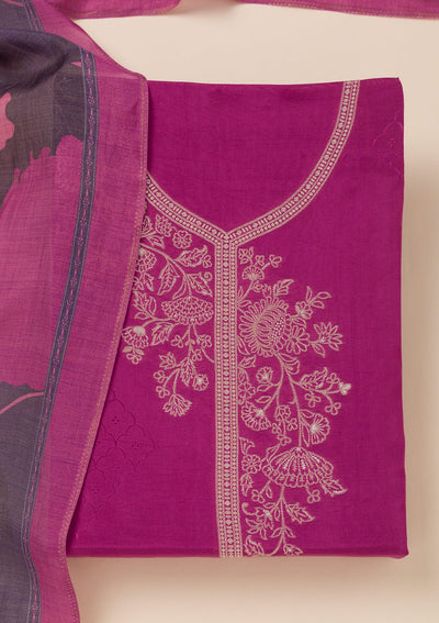 Purple Zariwork Art Silk Unstitched Salwar Suit- koskii