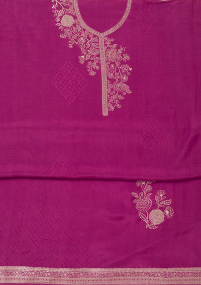 Purple Zariwork Art Silk Unstitched Salwar Suit- koskii