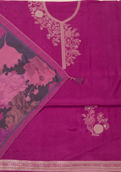 Purple Zariwork Art Silk Unstitched Salwar Suit- koskii