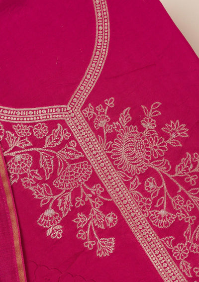 Rani Pink Zariwork Art Silk Unstitched Salwar Suit- koskii
