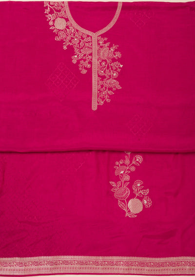 Rani Pink Zariwork Art Silk Unstitched Salwar Suit- koskii