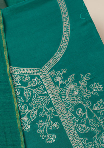 Sea Green Zariwork Art Silk Unstitched Salwar Suit- koskii