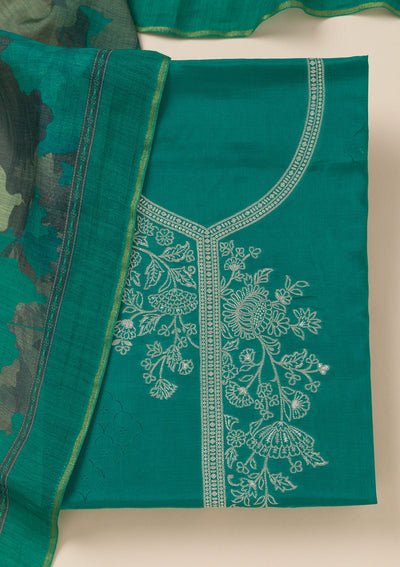 Sea Green Zariwork Art Silk Unstitched Salwar Suit- koskii