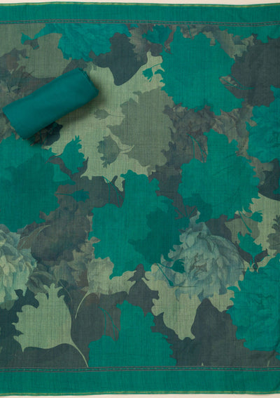 Sea Green Zariwork Art Silk Unstitched Salwar Suit- koskii