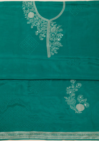 Sea Green Zariwork Art Silk Unstitched Salwar Suit- koskii