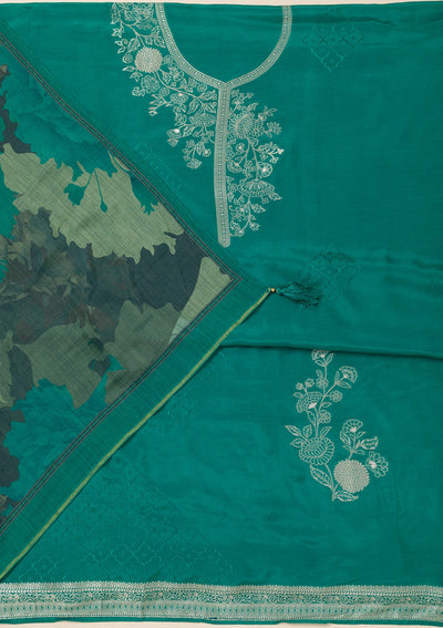 Sea Green Zariwork Art Silk Unstitched Salwar Suit- koskii