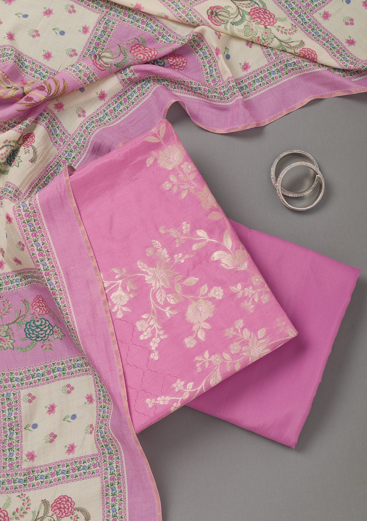 Lavender Zariwork Art Silk Unstitched Salwar Suit- koskii
