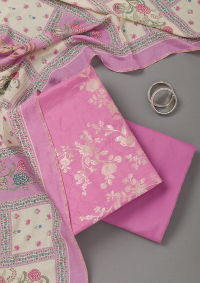 Lavender Zariwork Art Silk Unstitched Salwar Suit- koskii