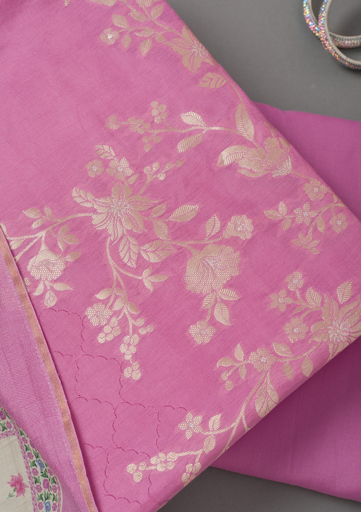 Lavender Zariwork Art Silk Unstitched Salwar Suit- koskii