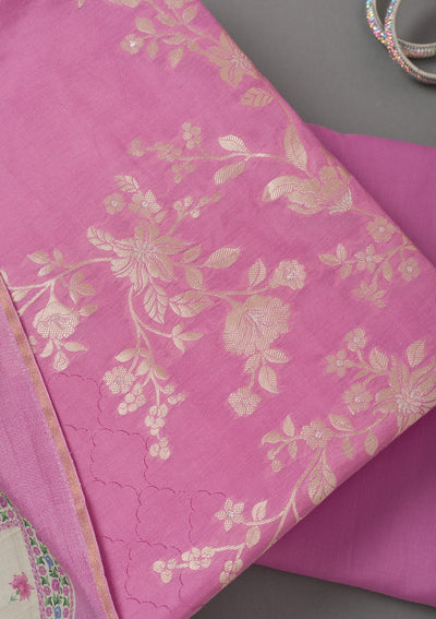 Lavender Zariwork Art Silk Unstitched Salwar Suit- koskii
