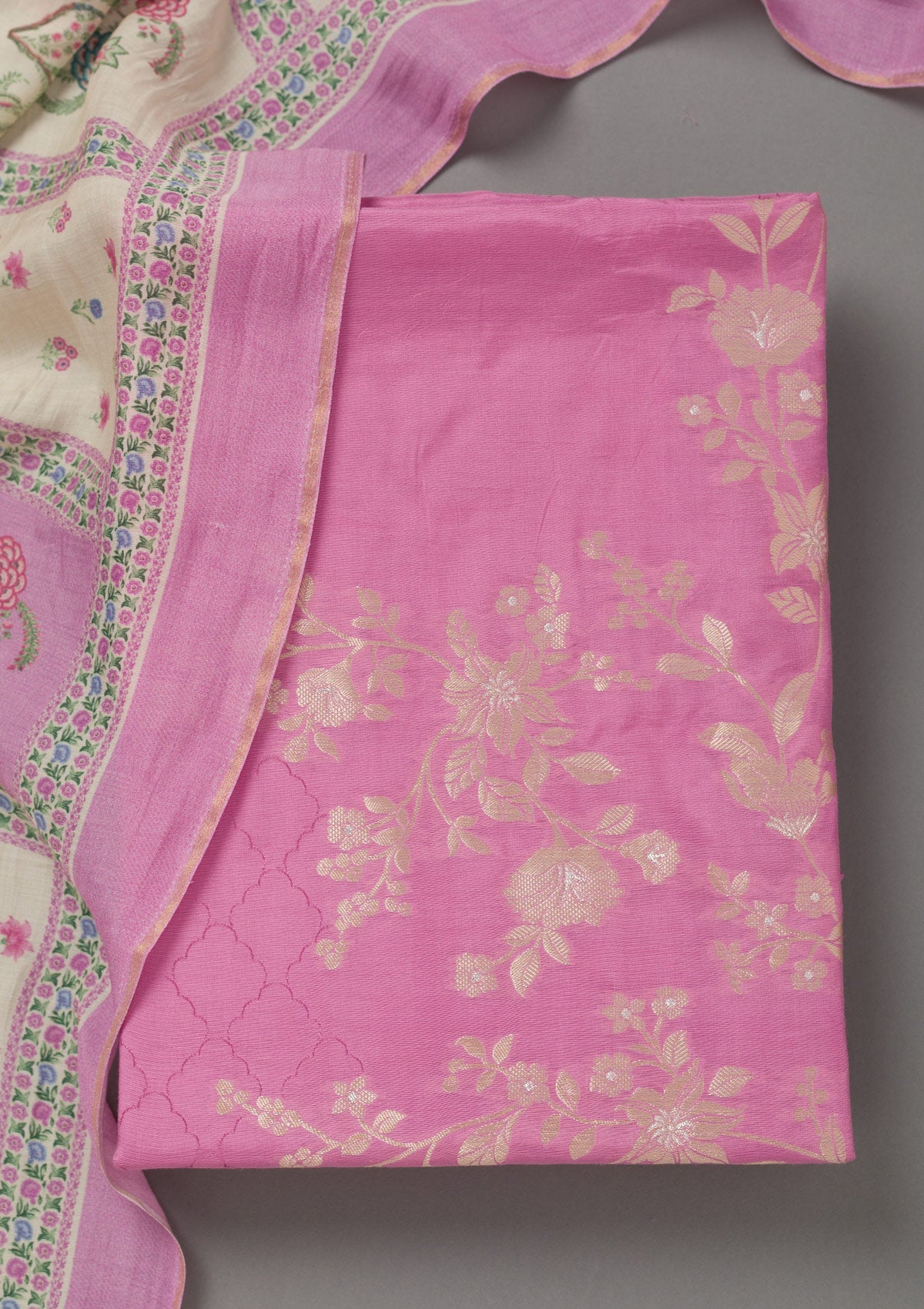 Lavender Zariwork Art Silk Unstitched Salwar Suit- koskii