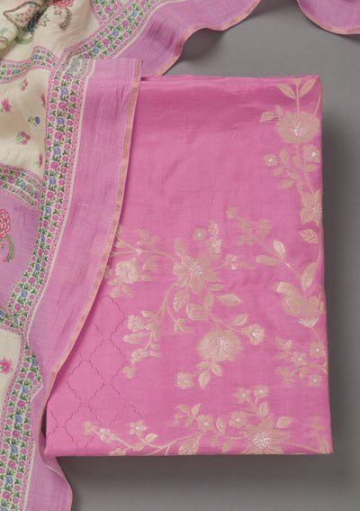 Lavender Zariwork Art Silk Unstitched Salwar Suit- koskii