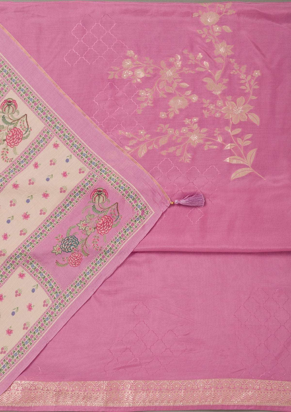 Lavender Zariwork Art Silk Unstitched Salwar Suit- koskii
