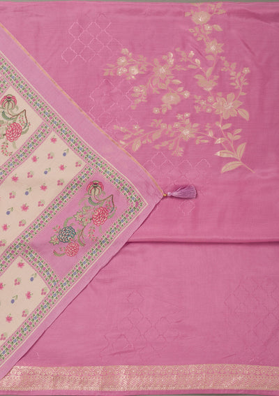 Lavender Zariwork Art Silk Unstitched Salwar Suit- koskii