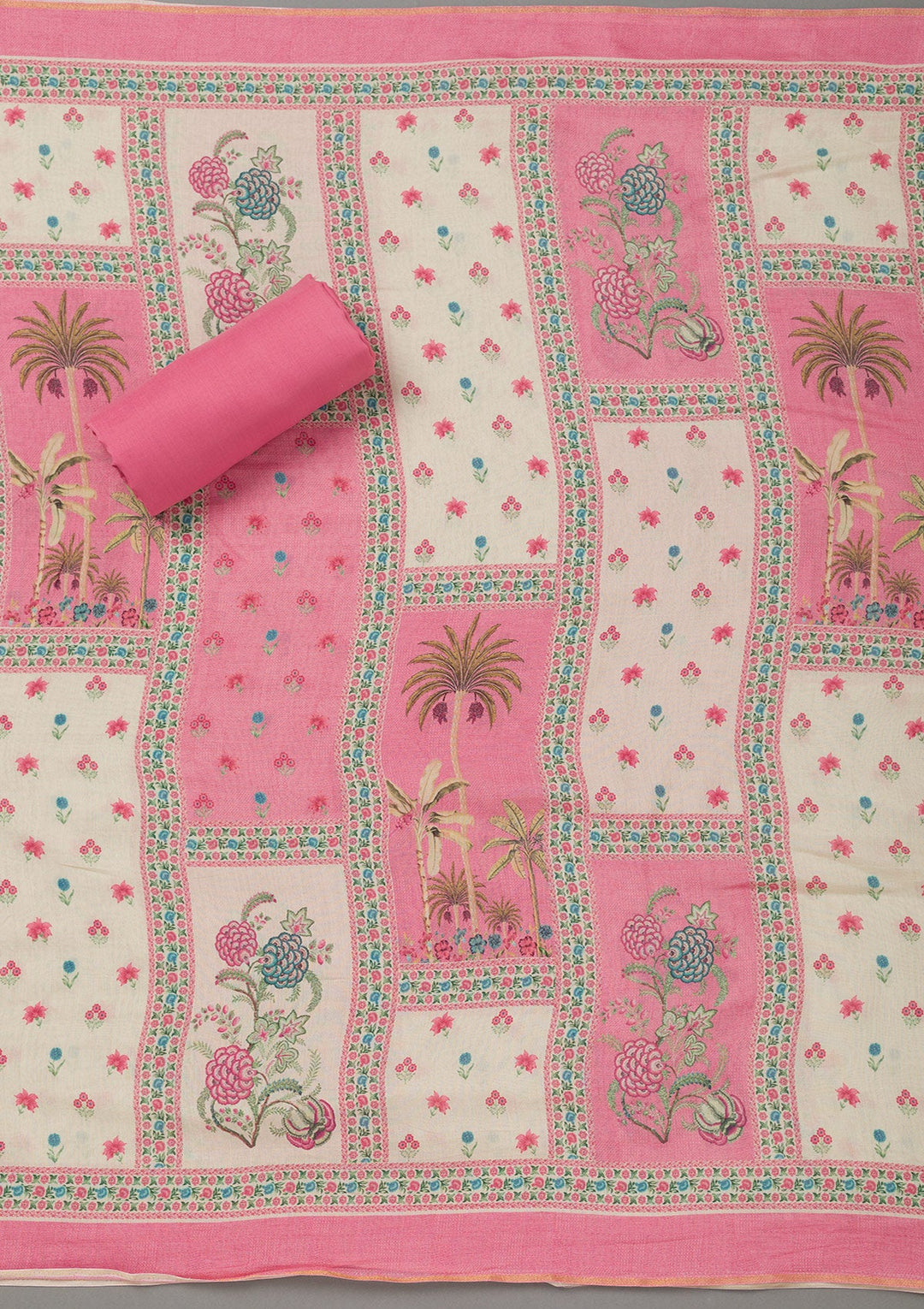 Pink Zariwork Art Silk Unstitched Salwar Suit- koskii