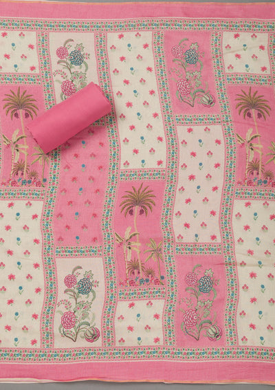 Pink Zariwork Art Silk Unstitched Salwar Suit- koskii