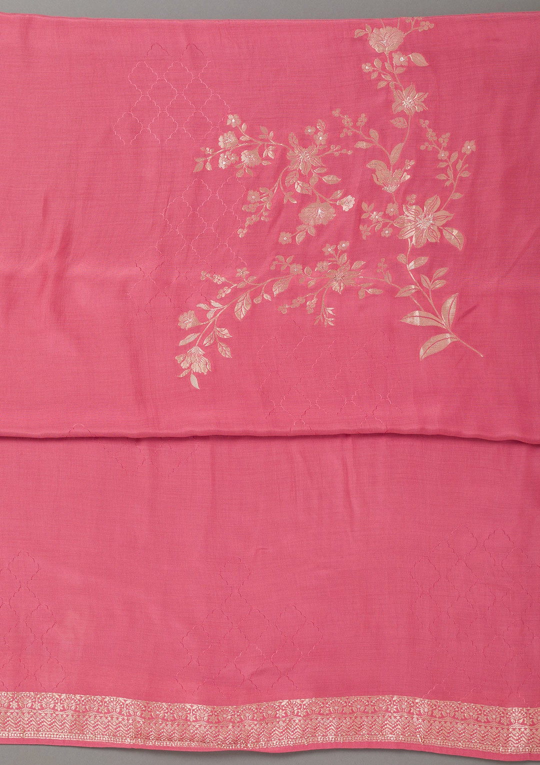 Pink Zariwork Art Silk Unstitched Salwar Suit- koskii
