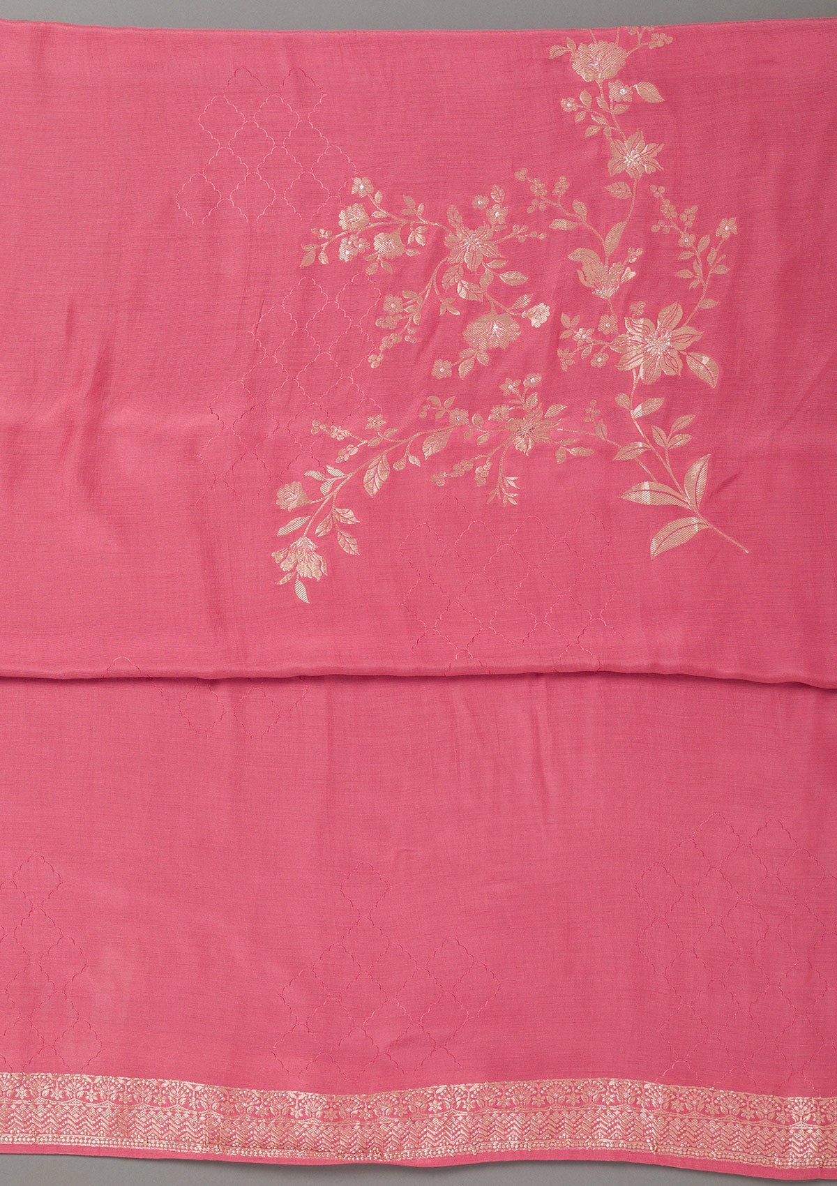 Pink Zariwork Art Silk Unstitched Salwar Suit- koskii
