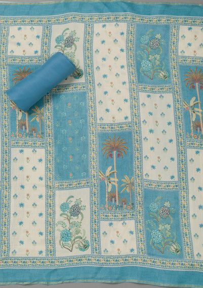 Sky Blue Zariwork Art Silk Unstitched Salwar Suit- koskii