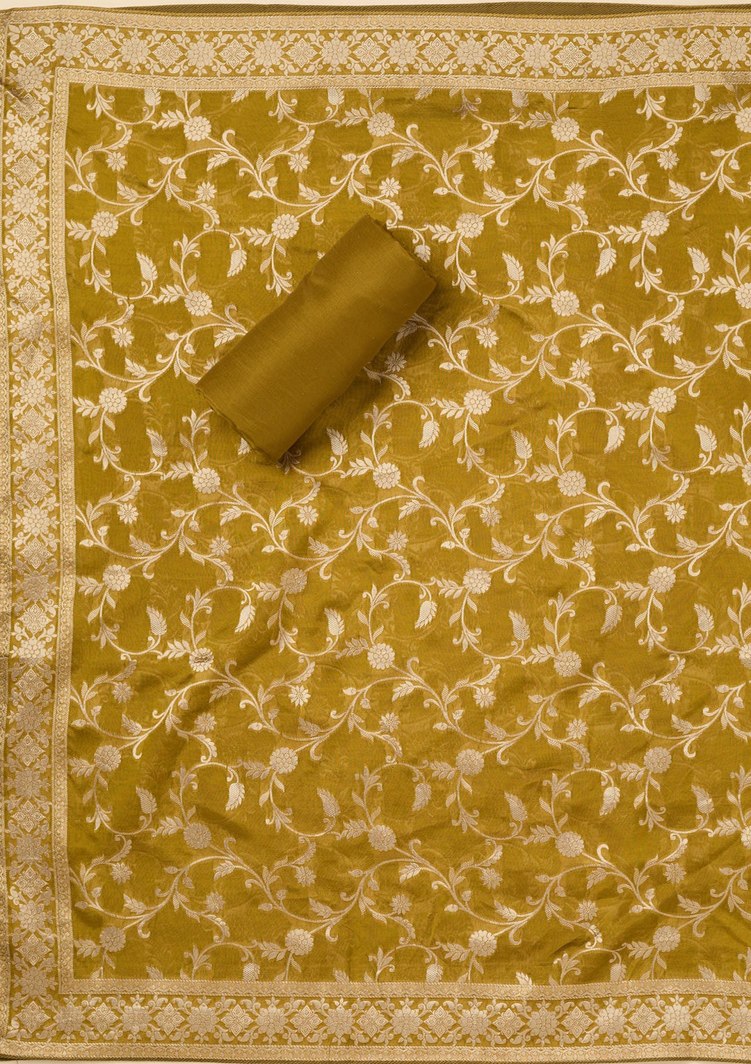 Mehendi Zariwork Dola Silk Unstitched Salwar Suit-koskii