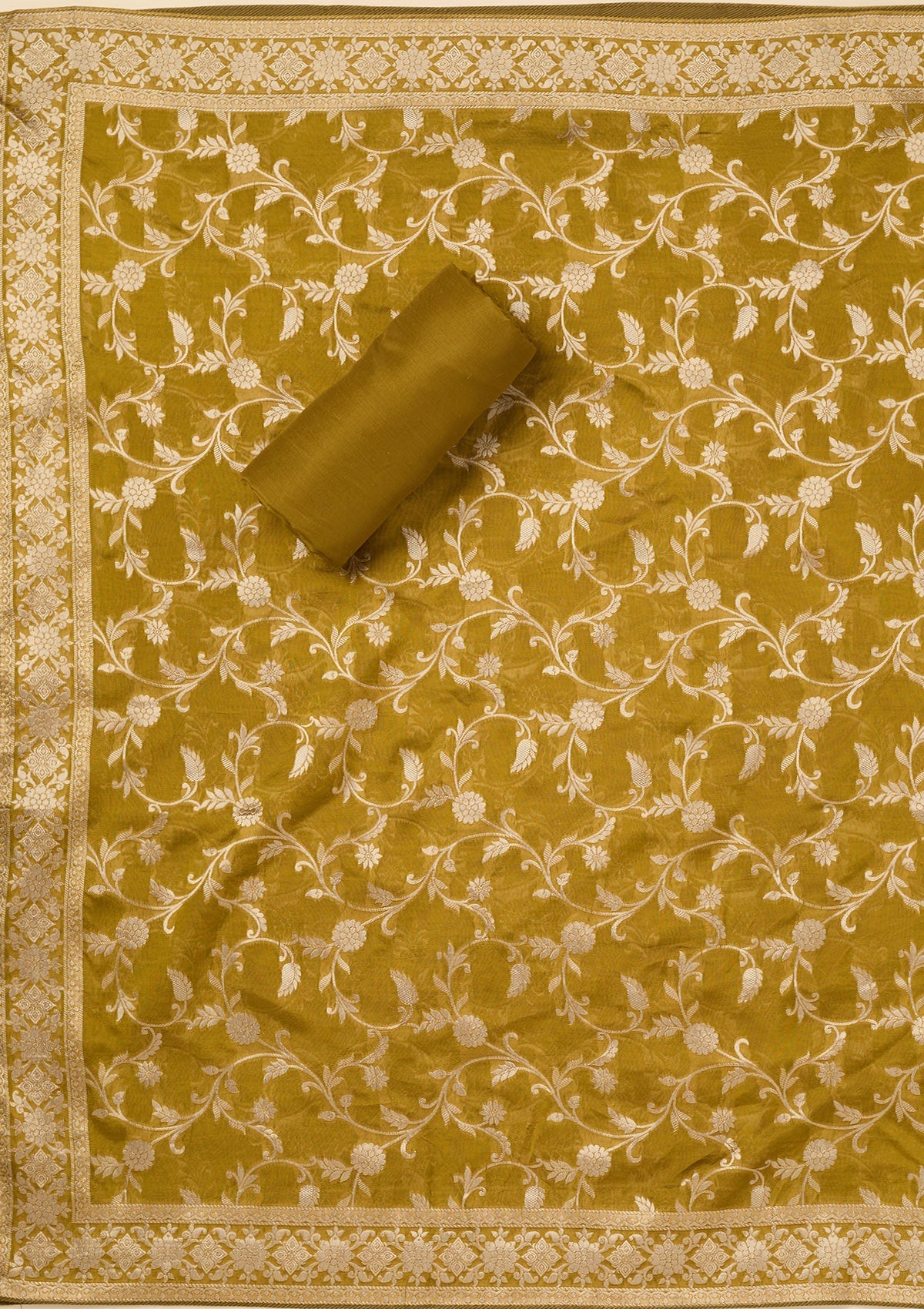 Mehendi Zariwork Dola Silk Unstitched Salwar Suit-koskii