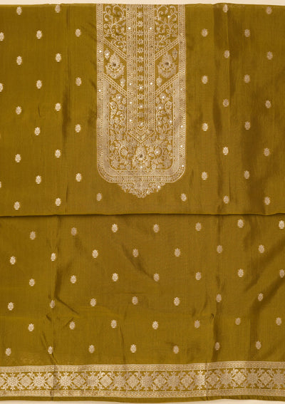 Mehendi Zariwork Dola Silk Unstitched Salwar Suit-koskii