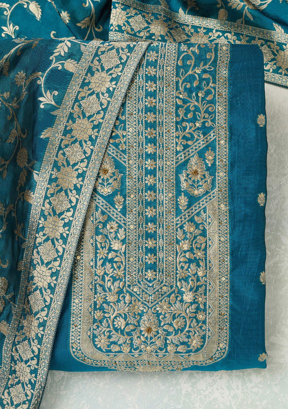 Pista Green Stonework (Gold) Tissue Saree-koskii