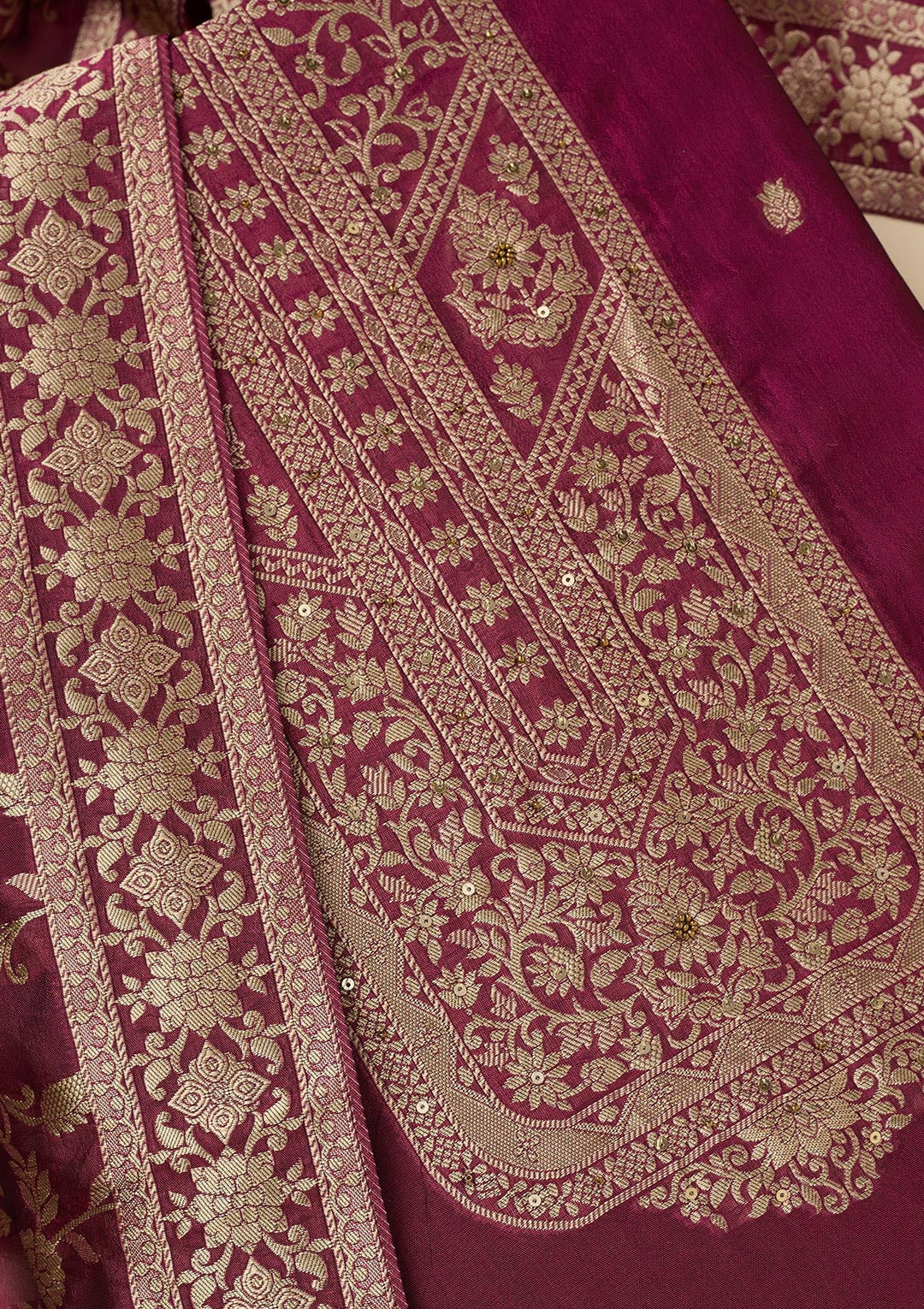 Wine Zariwork Dola Silk Unstitched Salwar Suit-koskii