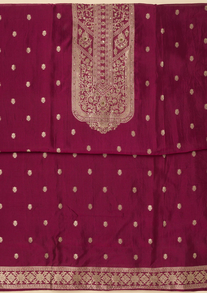 Wine Zariwork Dola Silk Unstitched Salwar Suit-koskii