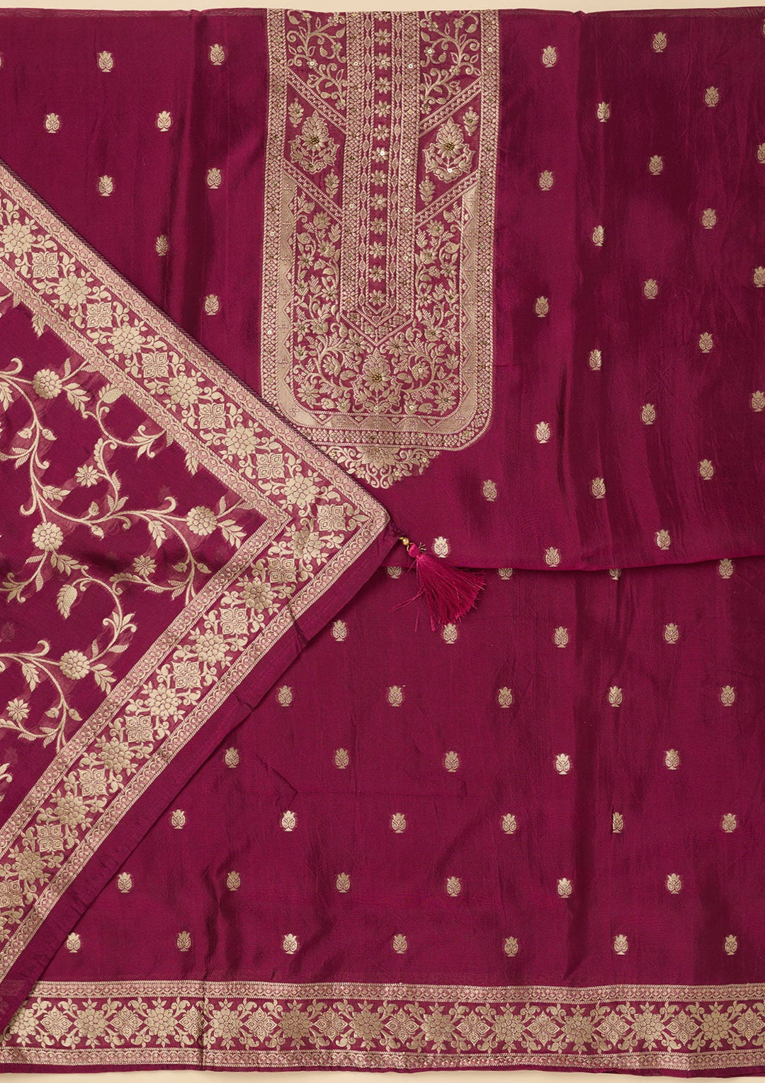 Wine Zariwork Dola Silk Unstitched Salwar Suit-koskii