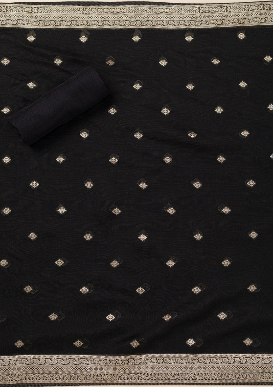Black Zariwork Opada Silk Unstitched Salwar Suit- koskii