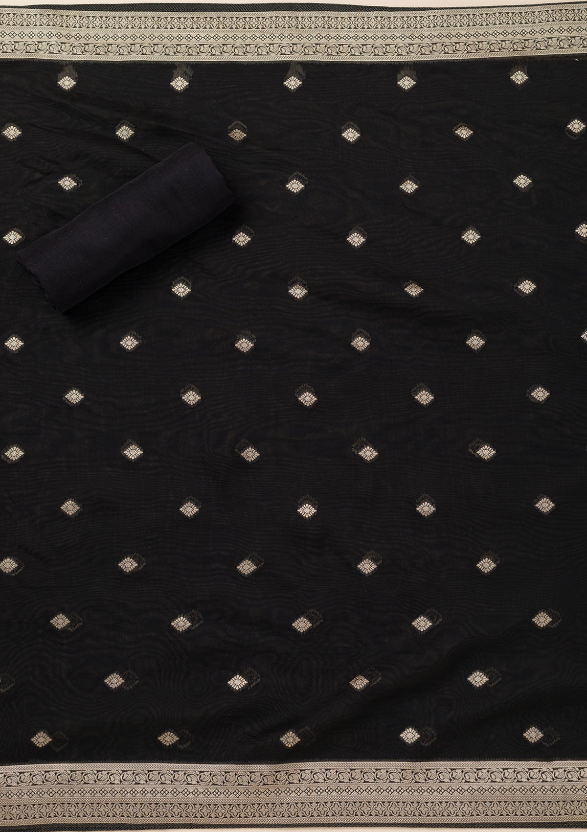 Black Zariwork Opada Silk Unstitched Salwar Suit- koskii