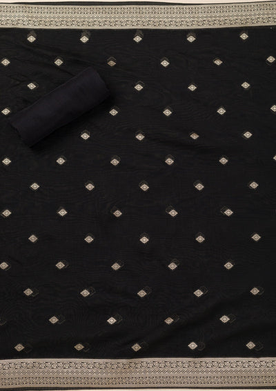 Black Zariwork Opada Silk Unstitched Salwar Suit- koskii
