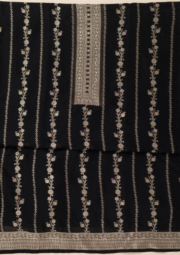 Black Zariwork Opada Silk Unstitched Salwar Suit- koskii